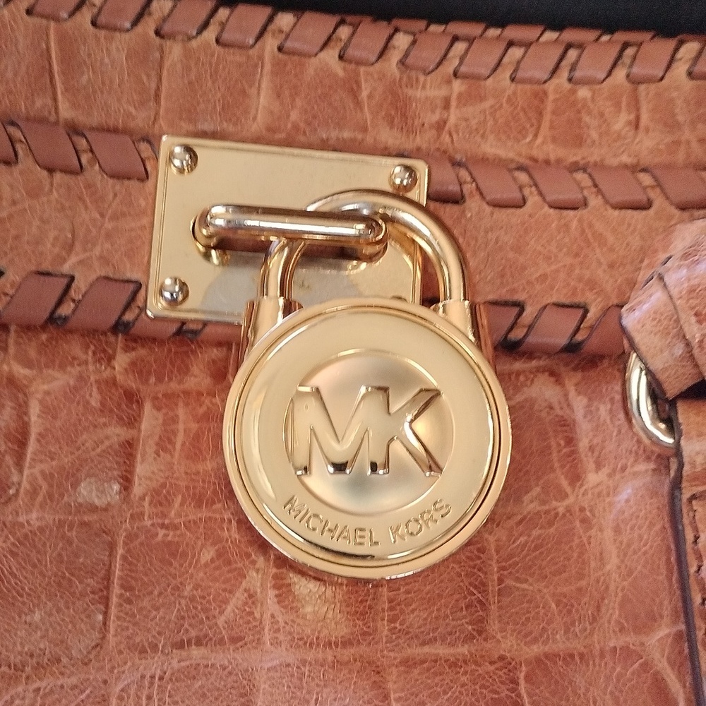 RARE Michael by Michael Kors brown crock embossed leather Hamilton satchel - Picture 3 of 15